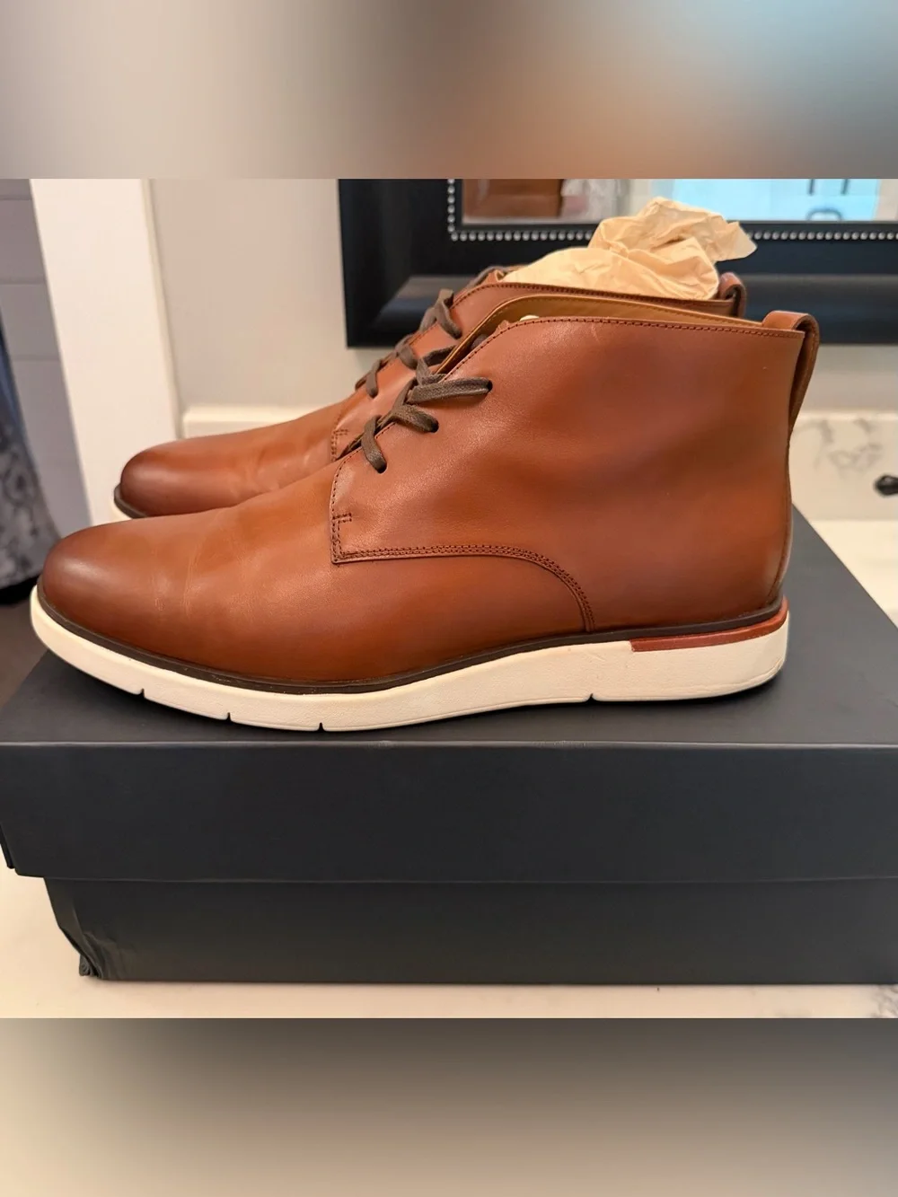 Allen Edmonds Brown Leather Chukka Boots with White Sole 11 Wide